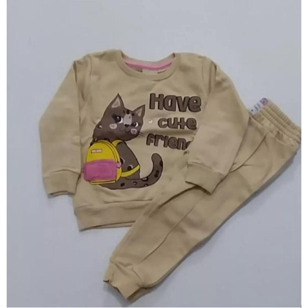 Conjunto Moletom Menina Blusão E Calça Gatinha Com Mochila