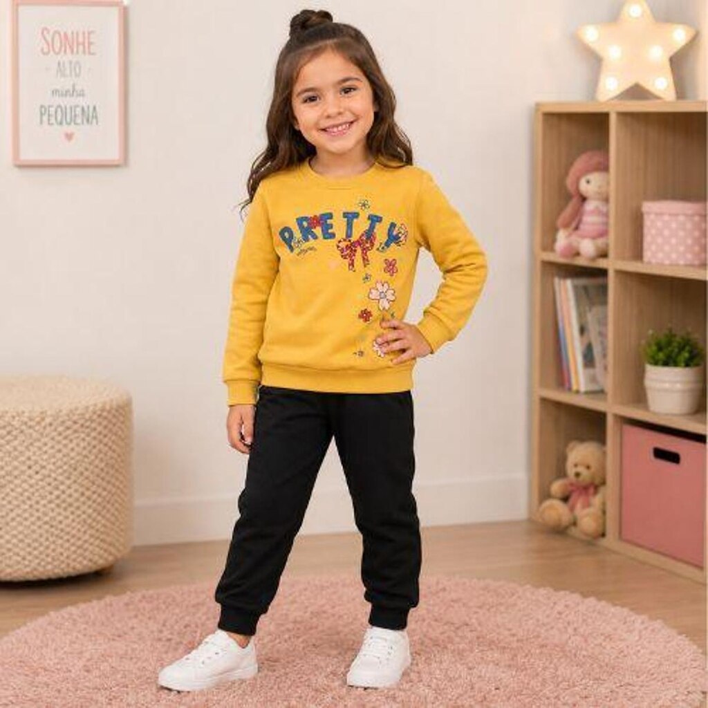 Conjunto Moletom Menina Inverno Blusa Estampada E Calça Lisa Kely Kety