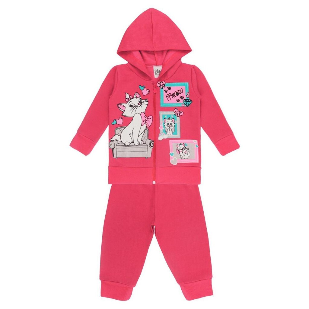Conjunto Moletom Pink Estampado com Zíper e Capuz - Big Bless