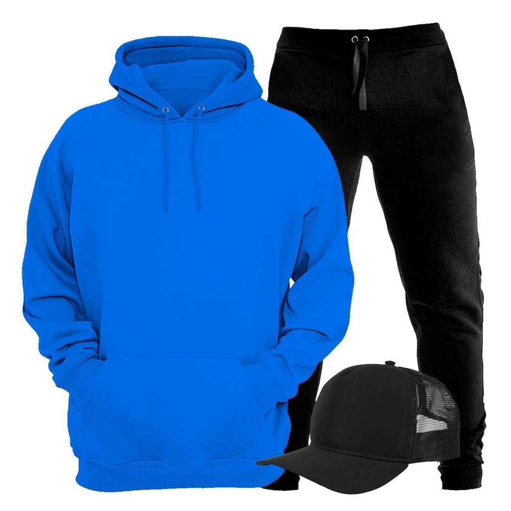 Conjunto Moletom Plus Size Liso Blusa de Frio Canguru e Calça Moletom Kit Com Boné