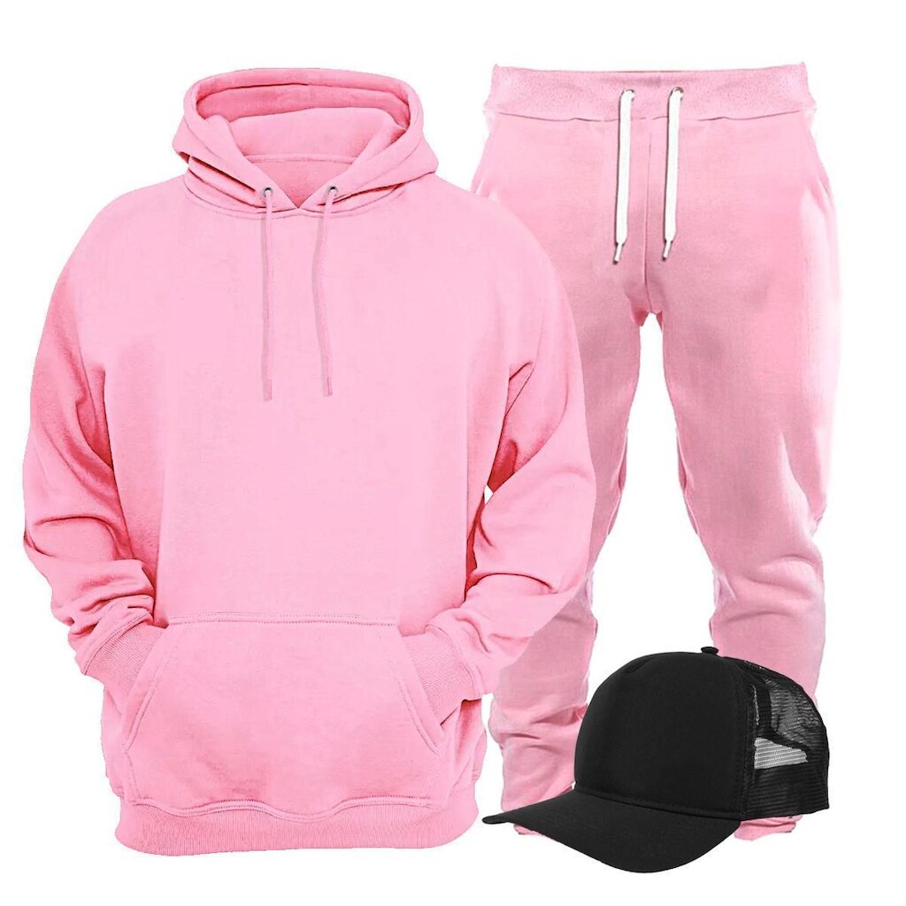 Conjunto Moletom Plus Size Liso Blusa de Frio Canguru e Calça Moletom Kit Com Boné