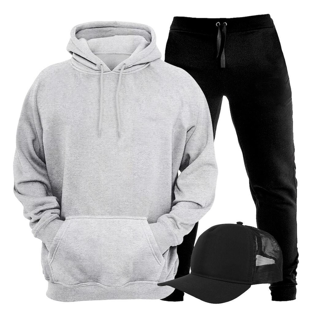 Conjunto Moletom Plus Size Liso Blusa de Frio Canguru e Calça Moletom Kit Com Boné