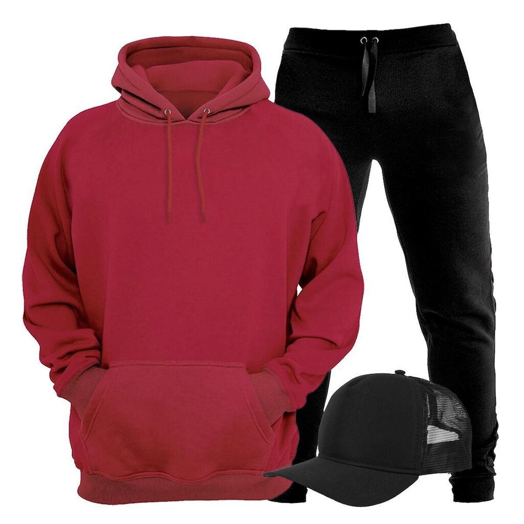 Conjunto Moletom Plus Size Liso Blusa de Frio Canguru e Calça Moletom Kit Com Boné