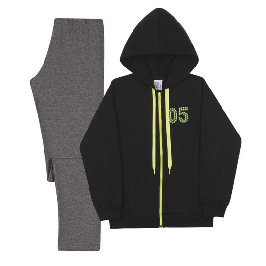 Conjunto Moletom Preto/Mescla Chumbo - Preto