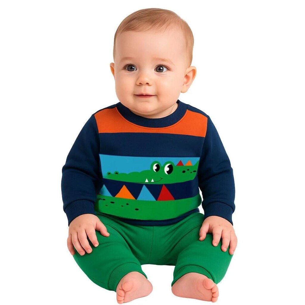 Conjunto Moletom Punhos Estampa Na Blusa e Calça Bebê Menino Kyly