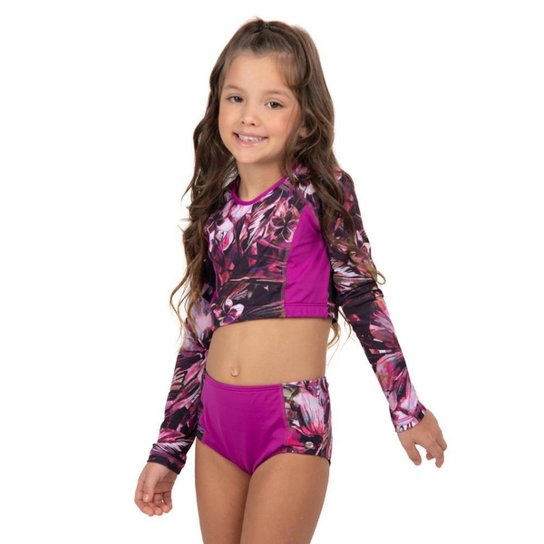 Conjunto Mormaii Cropped Infantil Feminino - Roxo Menor preço em Conjunto Mormaii Cropped Infantil Feminino - Roxo