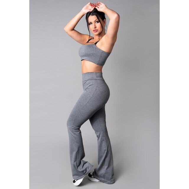 Conjunto MVB Modas Calça Flare e Top Faixa com Alça Feminina
