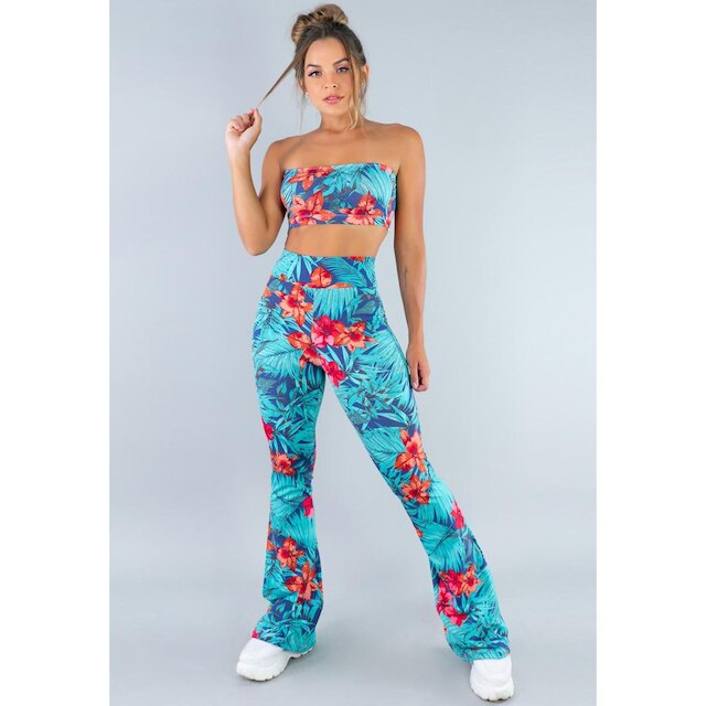 Conjunto Mvb Modas Calça Flare Feminina e Top Faixa