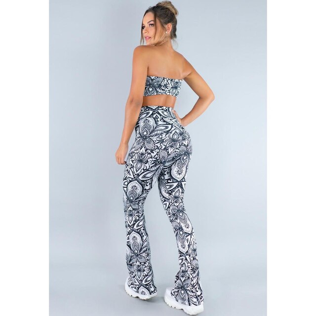 Conjunto Mvb Modas Calça Flare Feminina e Top Faixa