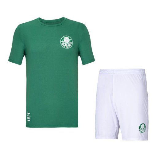 Conjunto Palmeiras Infantil 1914 - Camisa + Bermuda - Verde+Branco Menor preço em Conjunto Palmeiras Infantil 1914 - Camisa + Bermuda - Verde+Branco