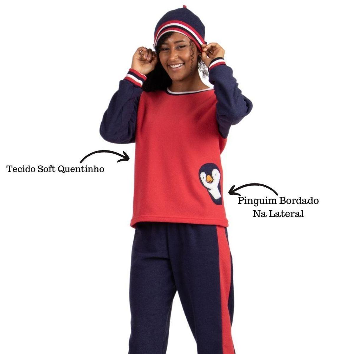 Conjunto Pijama Feminino Soft Adulto Básico Blusa Manga Longa Estampada e  Calça Quentinho - Vermelho | Netshoes