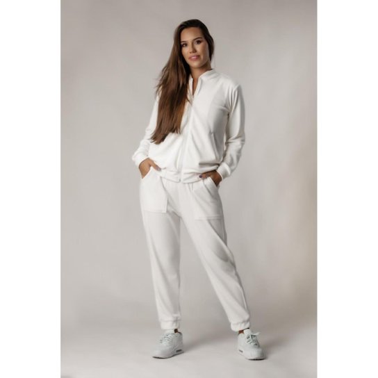Conjunto Plush Comfy Jaqueta Mais Calça Branco - Branco Menor preço em Conjunto Plush Comfy Jaqueta Mais Calça Branco - Branco