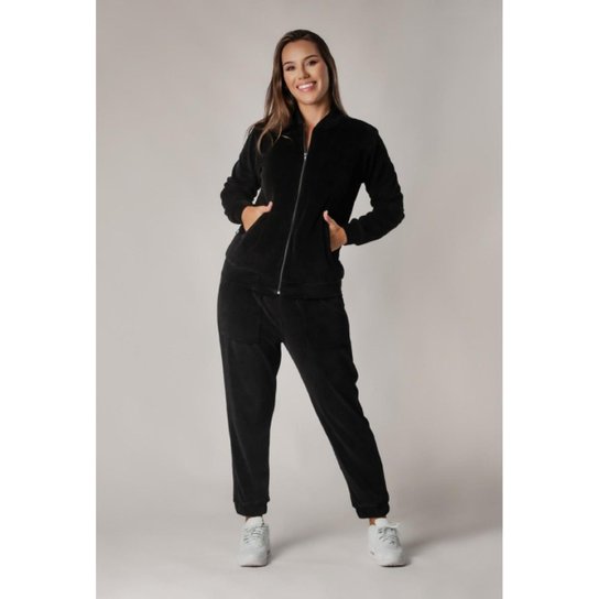 Conjunto Plush Comfy Jaqueta Mais Calça Preto - Preto Menor preço em Conjunto Plush Comfy Jaqueta Mais Calça Preto - Preto