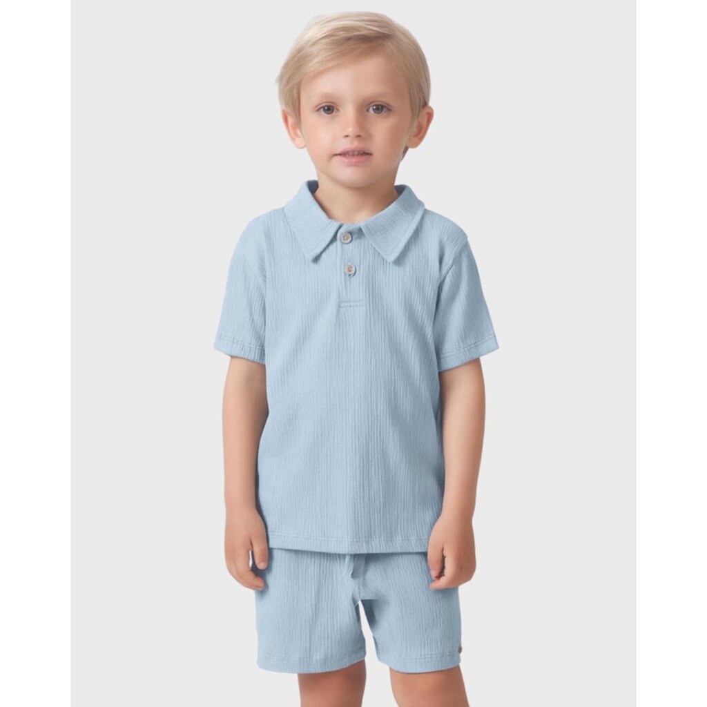 Conjunto polo bermuda Copes verão sofisticado leve moderno - Verde Azul - Menino 1 a 3 anos
