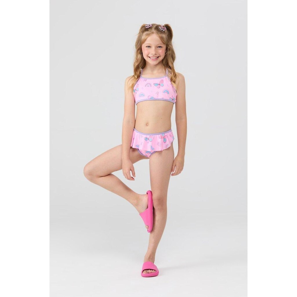 Conjunto Praia Infantil Feminino UV50+ Top Regata Borboletas