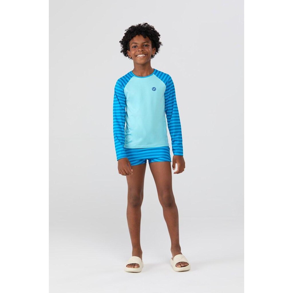 Conjunto Praia Infantil Masculino UV50+ Raglan Listrado