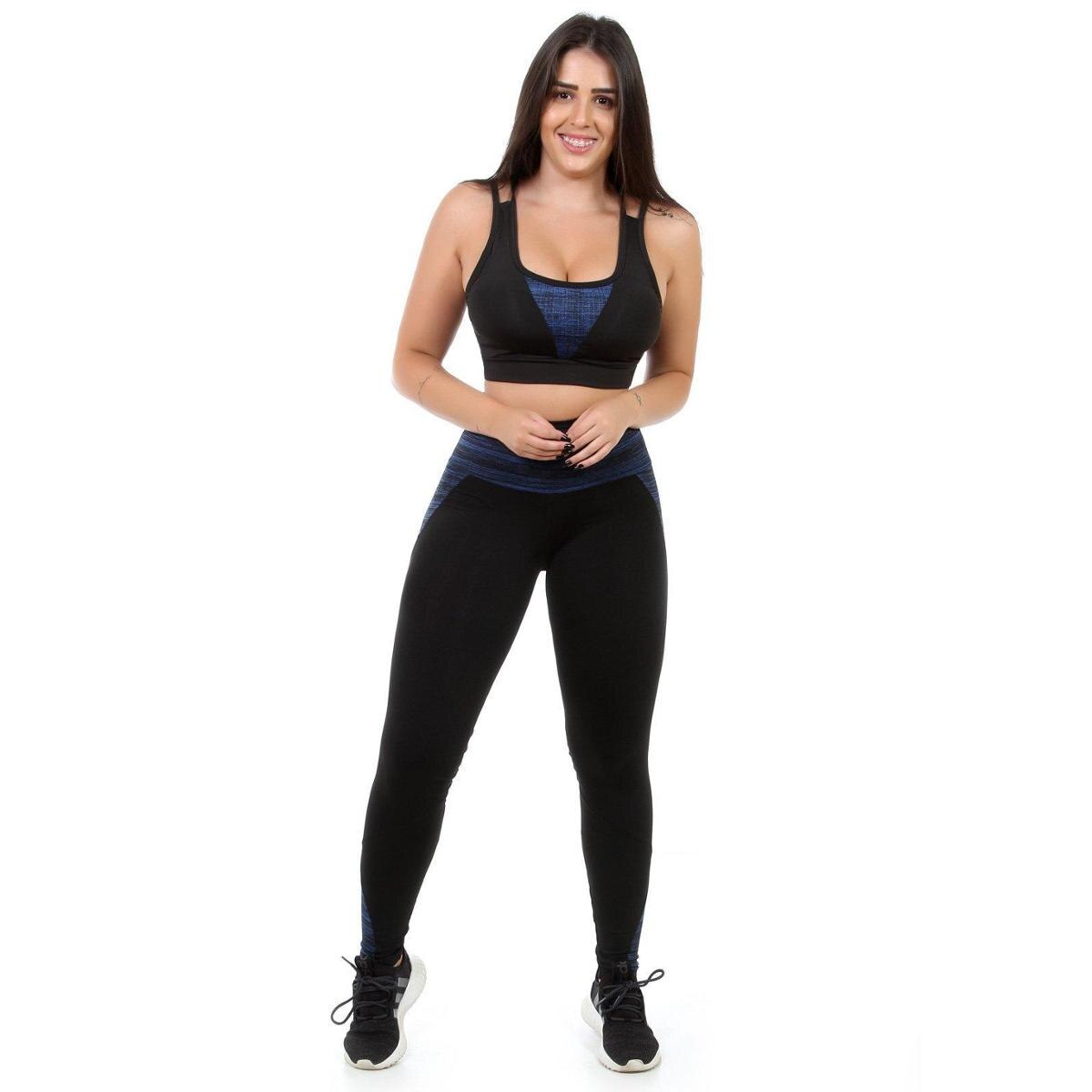 Conjunto Preto com Detalhe Risca Fitness Legging e Top Menor preço em Conjunto Preto com Detalhe Risca Fitness Legging e Top