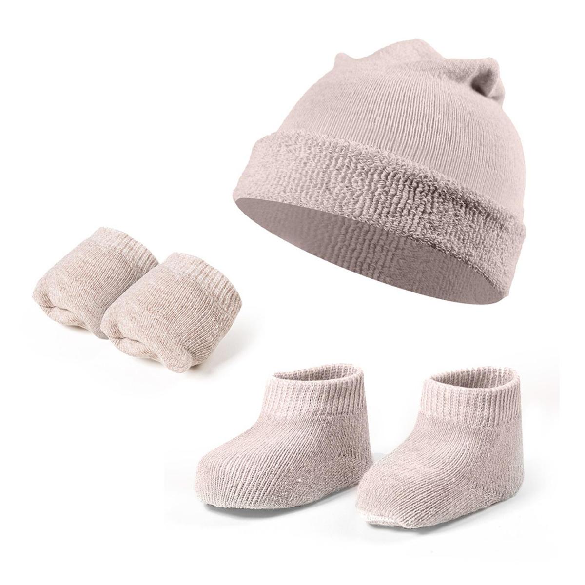 Conjunto Recem Nascido Touca Luvinha Meia Atoalhado Algodao