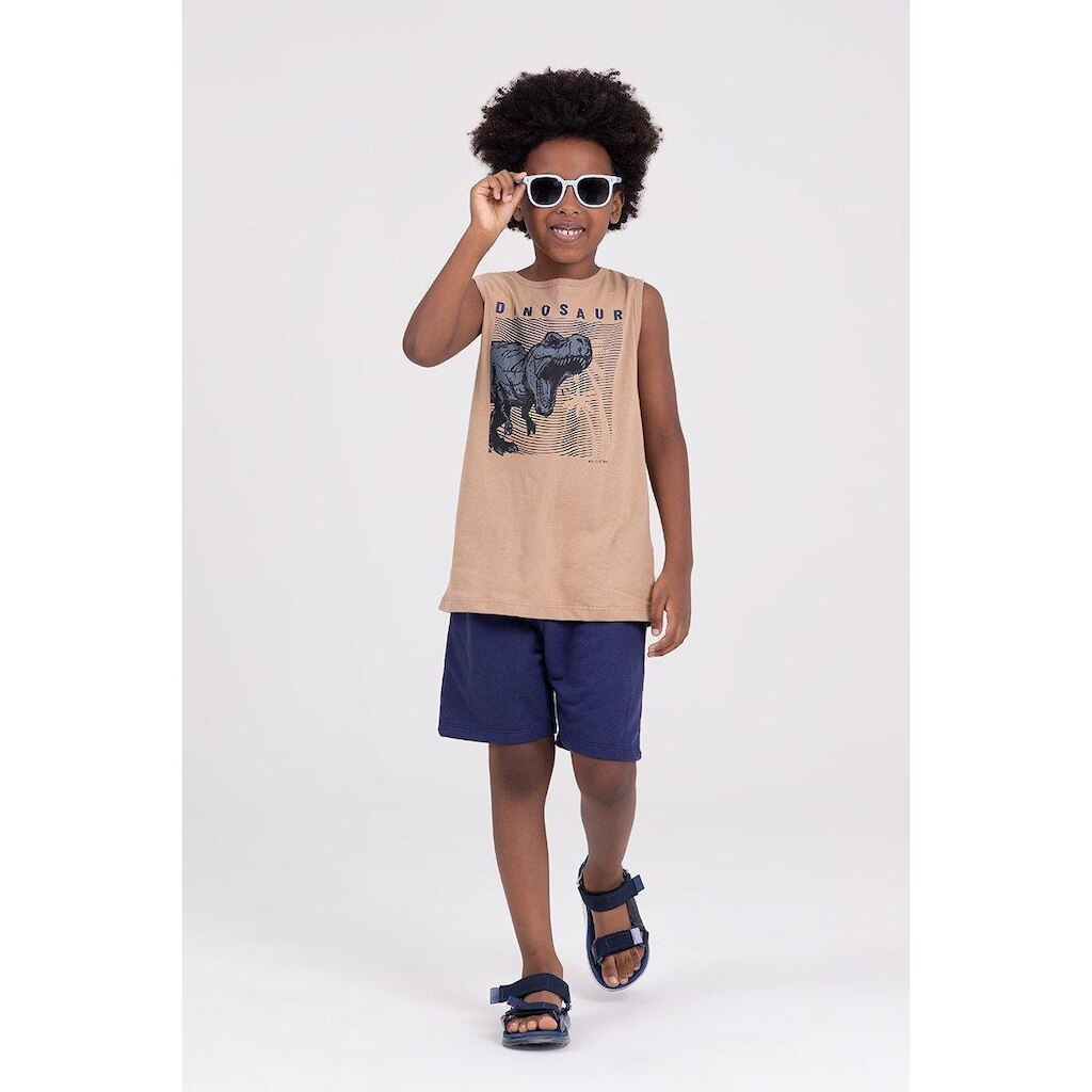 Conjunto Regata Infantil Dinosaur Bege