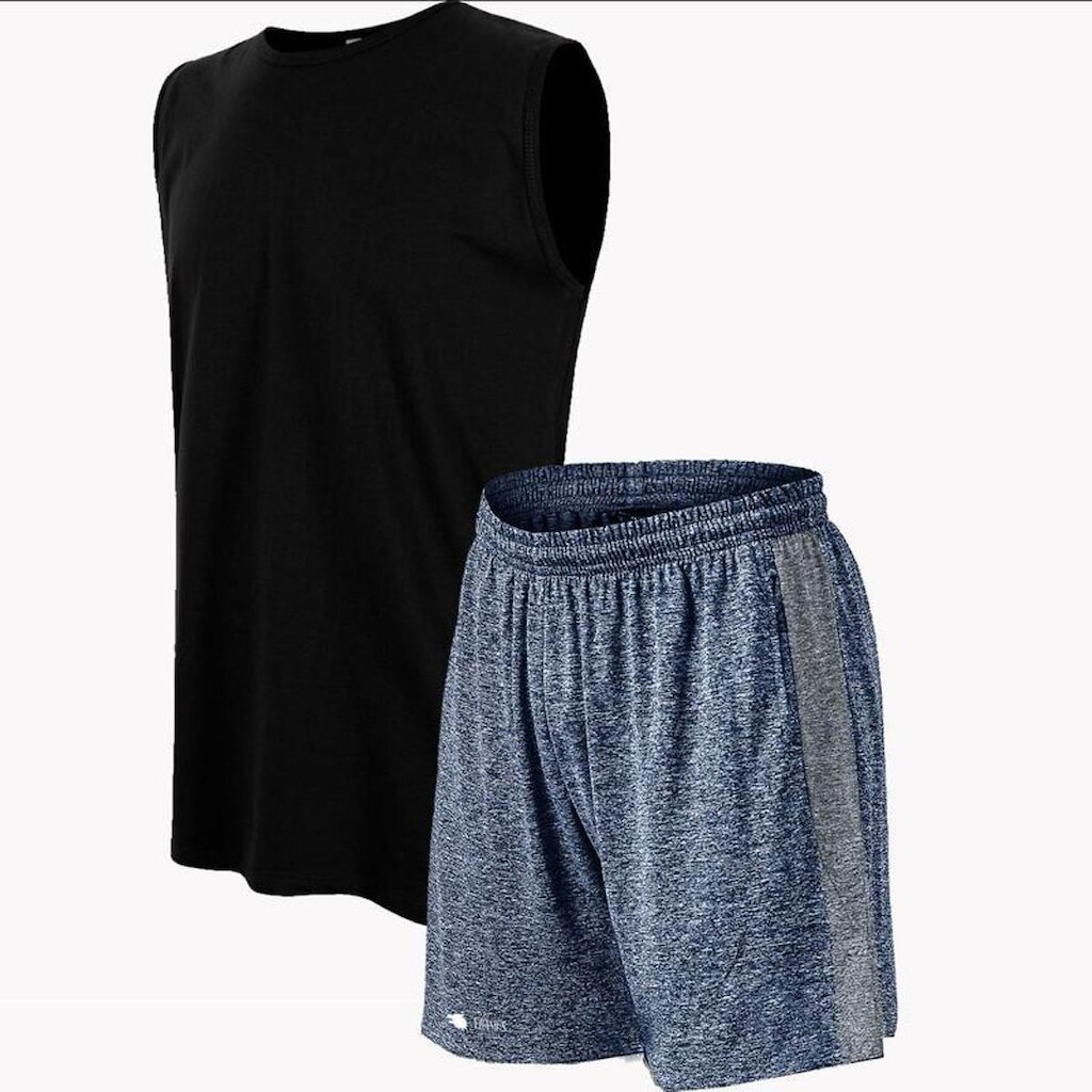 Conjunto Regata Machão e Bermuda Com Listras Masculina Dry