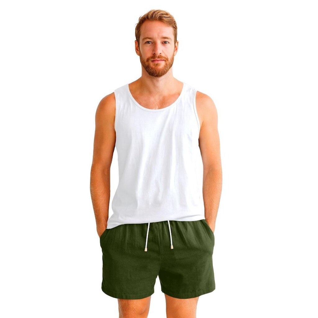 Conjunto Regata Masculina Básica Lisa em Algodão e Bermuda Linho Leve Confortável