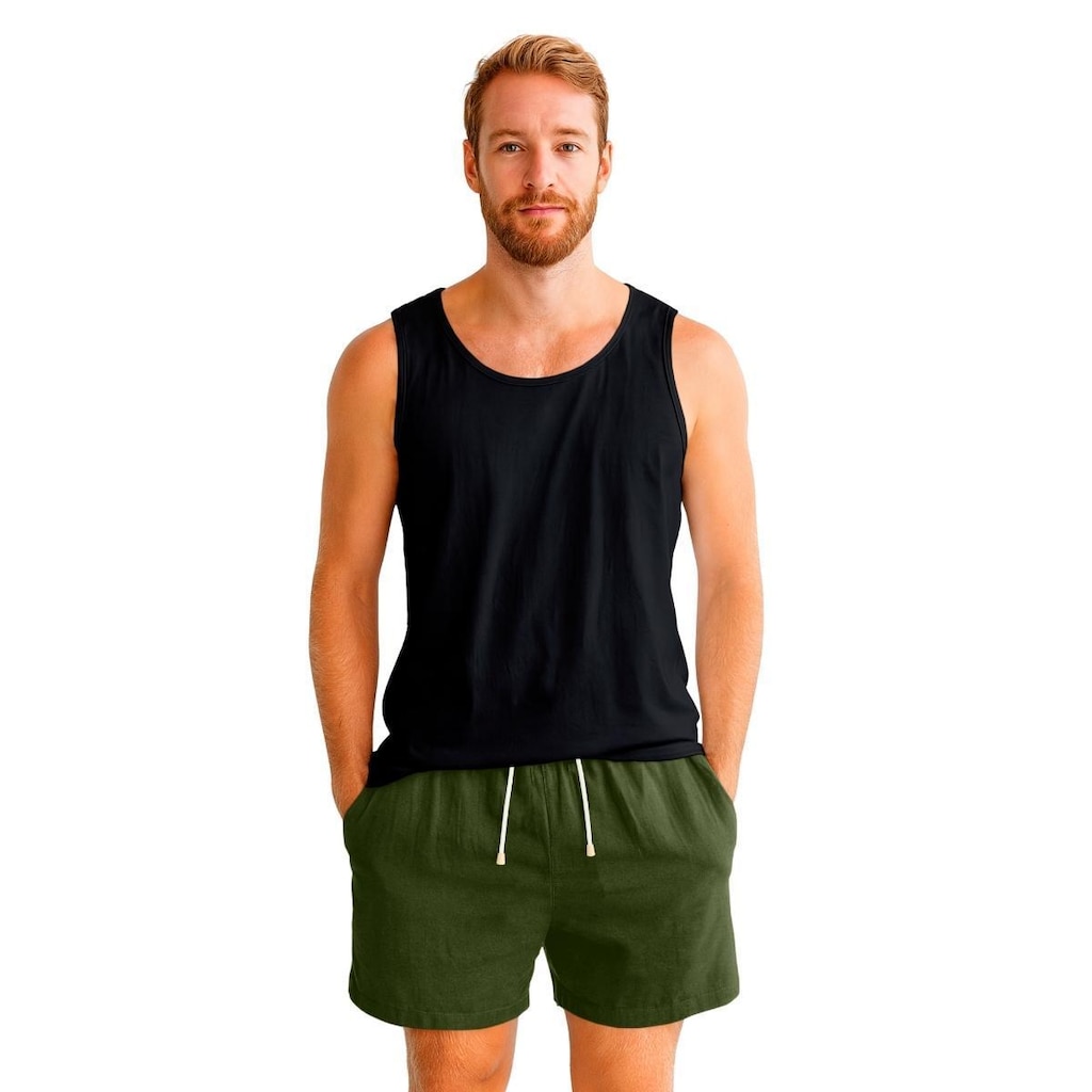 Conjunto Regata Masculina Básica Lisa em Algodão e Bermuda Linho Leve Confortável