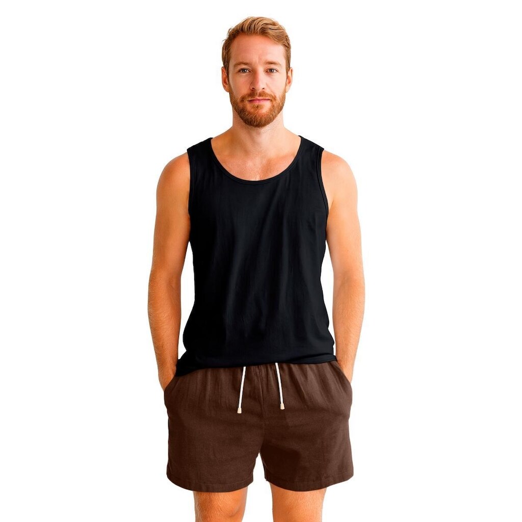 Conjunto Regata Masculina Básica Lisa em Algodão e Bermuda Linho Leve Confortável