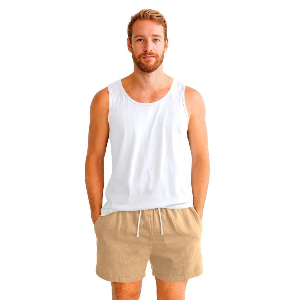 Conjunto Regata Masculina Básica Lisa em Algodão e Bermuda Linho Leve Confortável