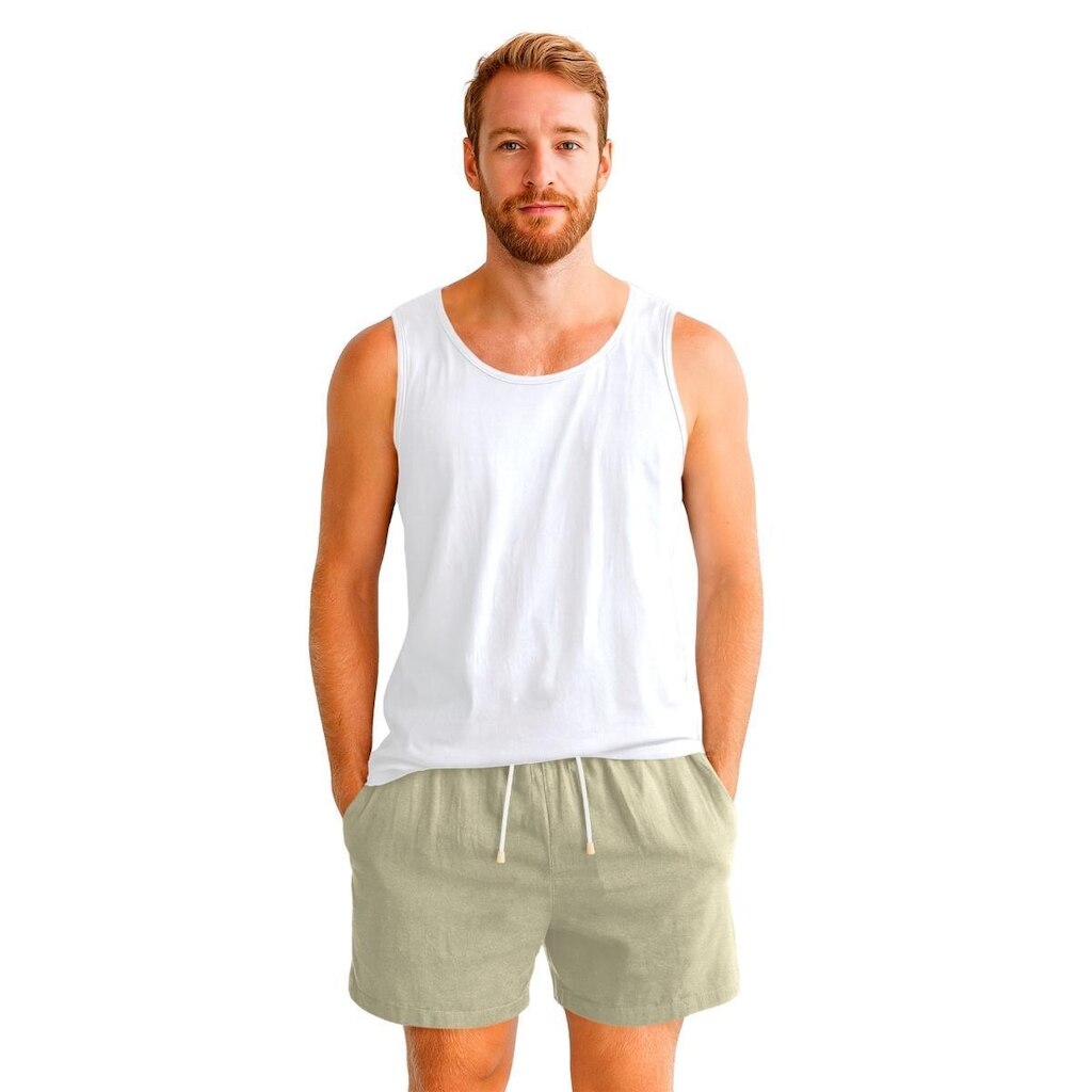 Conjunto Regata Masculina Básica Lisa em Algodão e Bermuda Linho Leve Confortável