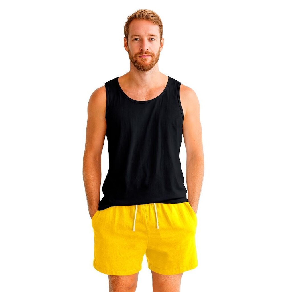 Conjunto Regata Masculina Básica Lisa em Algodão e Bermuda Linho Leve Confortável
