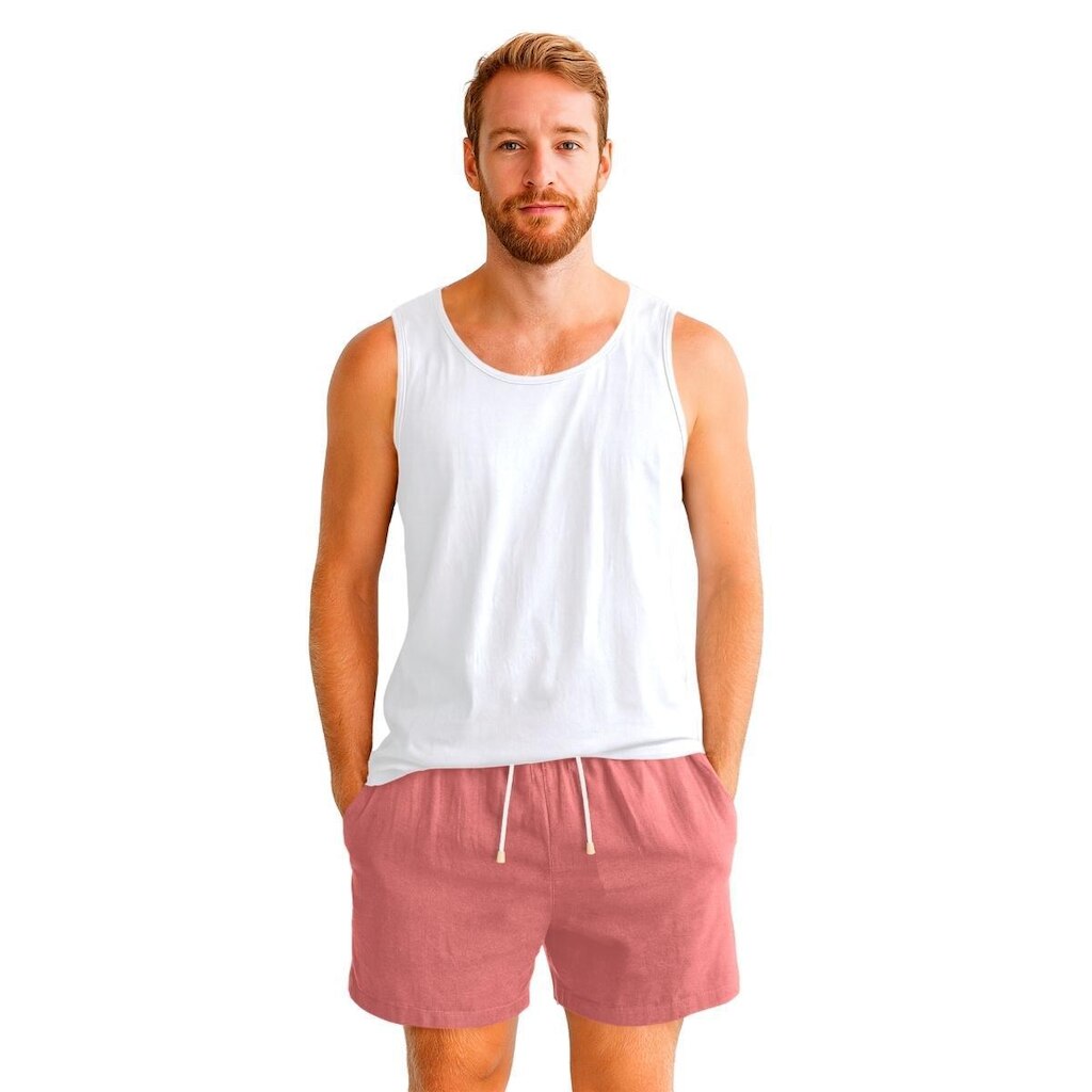 Conjunto Regata Masculina Básica Lisa em Algodão e Bermuda Linho Leve Confortável