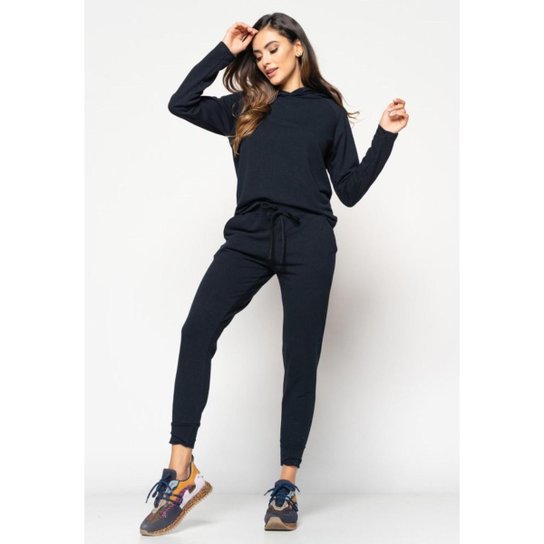 Conjunto Salvatore Comfy Com Casaco Capuz e Jogger Moletinho - Preto Menor preço em Conjunto Salvatore Comfy Com Casaco Capuz e Jogger Moletinho - Preto