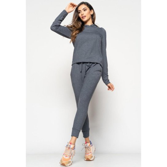 Conjunto Salvatore Comfy Com Casaco Capuz e Jogger Moletinho - Grafite Menor preço em Conjunto Salvatore Comfy Com Casaco Capuz e Jogger Moletinho - Grafite