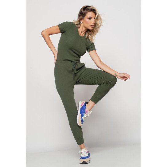 Conjunto Salvatore Fashion Comfy Malha Canelada Feminino - Verde Menor preço em Conjunto Salvatore Fashion Comfy Malha Canelada Feminino - Verde