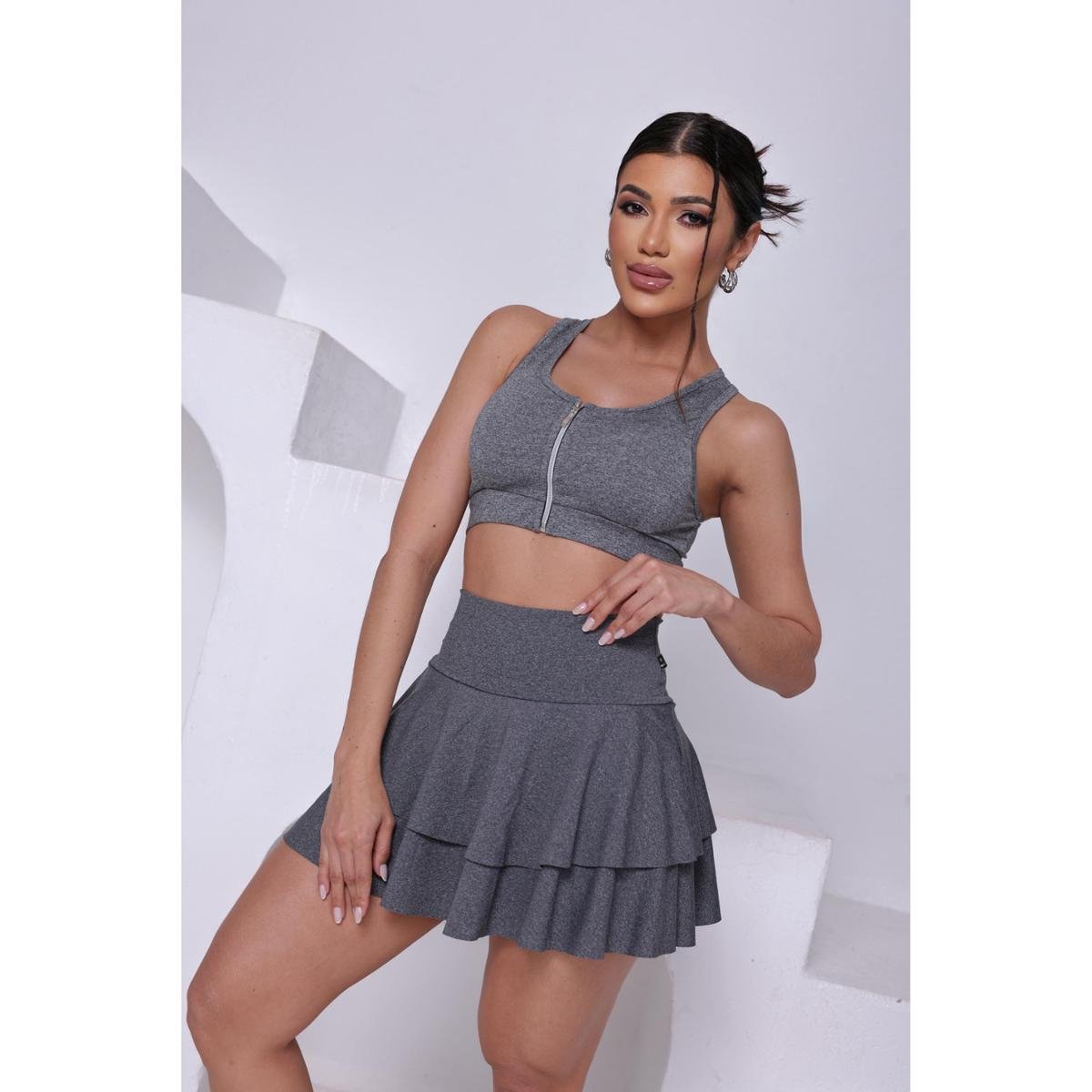 Conjunto Short Saia Dupla Camada E Top Ziper E Bojo Wolfox