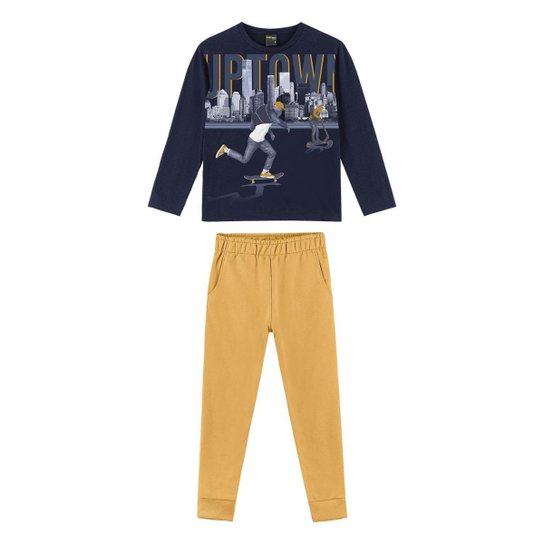 Conjunto Teen Masculino Casaco + Calça Lemon Kids 81240.9010.14 Lemon Kids - Marinho+Amarelo Menor preço em Conjunto Teen Masculino Casaco + Calça Lemon Kids 81240.9010.14 Lemon Kids - Marinho+Amarelo