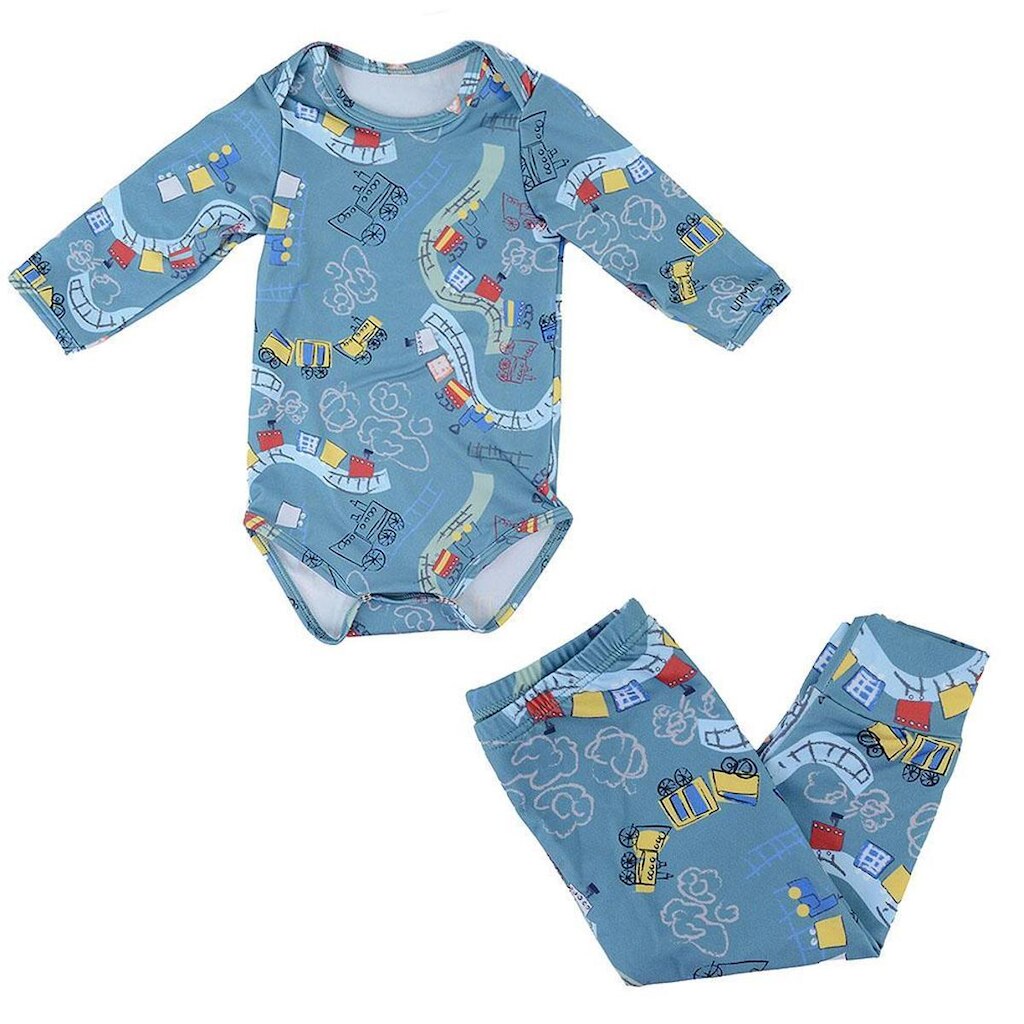 Conjunto Térmico Bebê Upman Body e Calça Azul Trenzinho 34EF