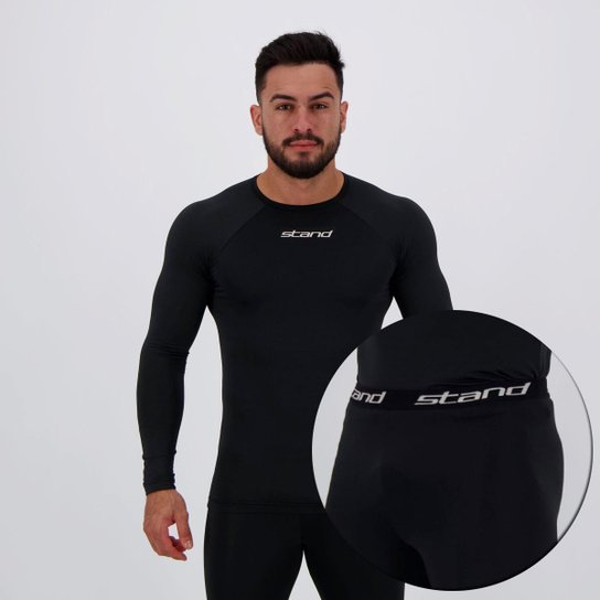 Conjunto Térmico Stand Camisa e Calça Preta - Preto Menor preço em Conjunto Térmico Stand Camisa e Calça Preta - Preto