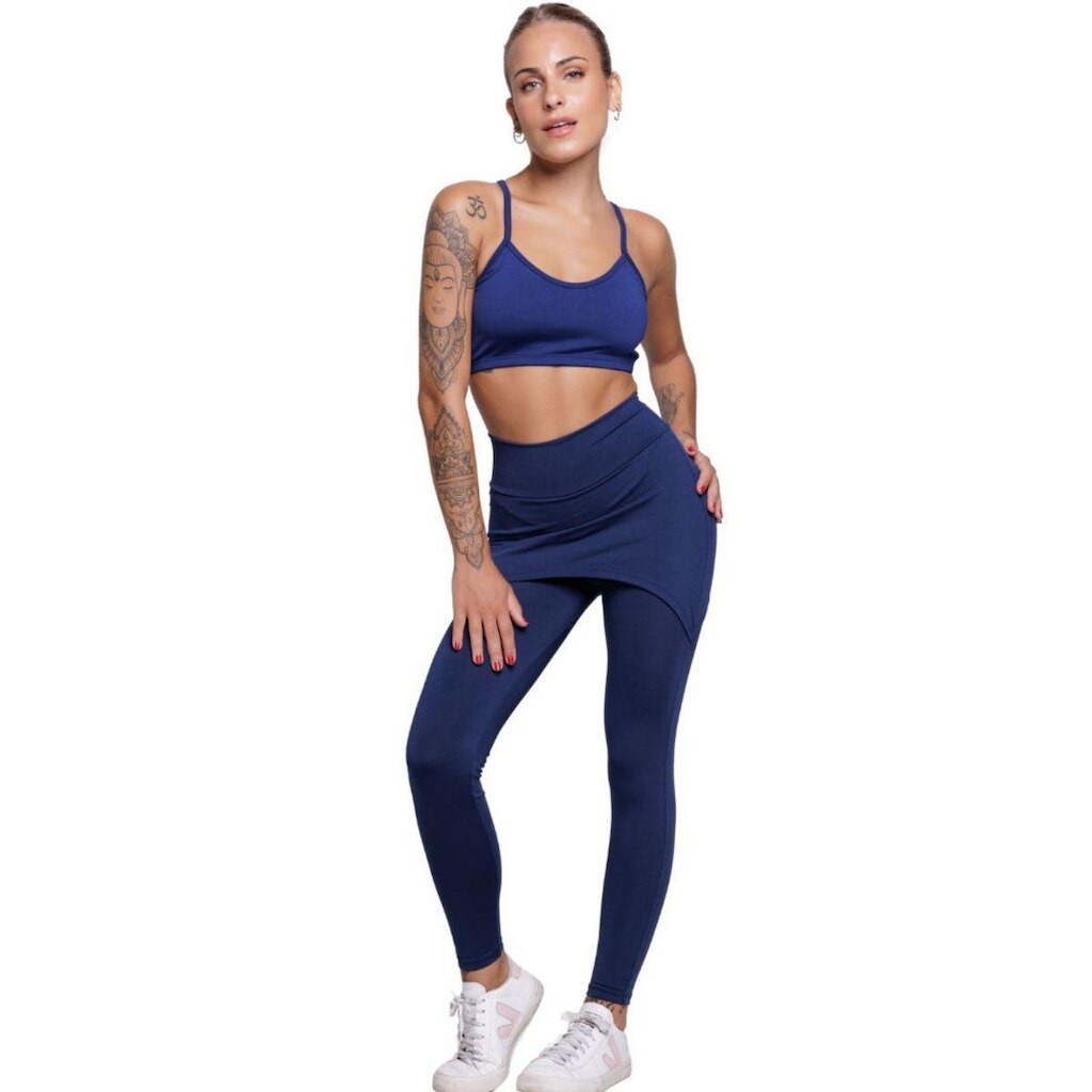 Conjunto Top Alça Fina E Calça Saia Suplex Serra e Mar Roupa Para Academia Moda Fitness
