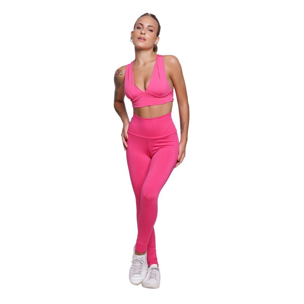 Conjunto Top Bojo Costa Cruzada e Calça Suplex Serra e Mar Roupa Para Academia Moda Fitness