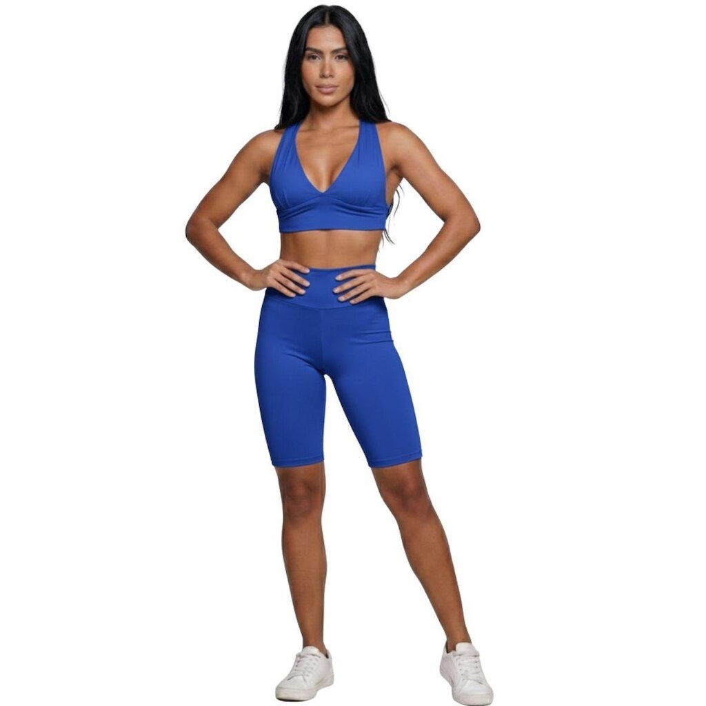 Conjunto Top Bojo e Bermuda Ciclista Serra e Mar Roupa Para Academia Treino Moda Fitness Musculação