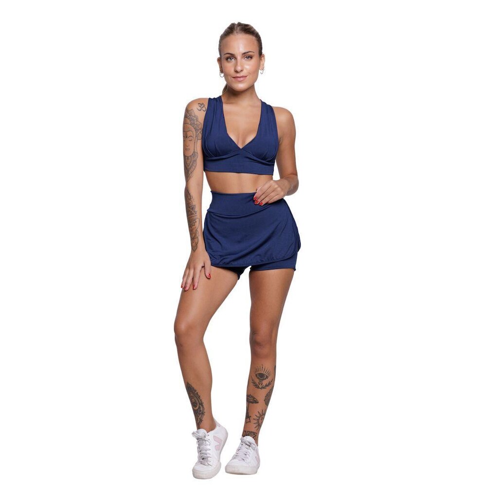 Conjunto Top Bojo e Short Saia Serra e Mar Roupas para Academia Treino Moda Fitness