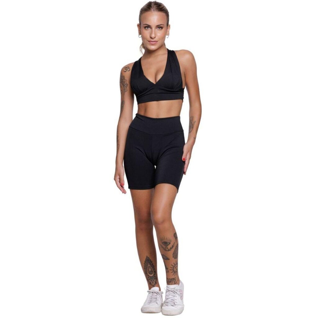 Conjunto Top Com Bojo e Bermudinha Serra e Mar Roupa Para Academia Treino Moda Fitness