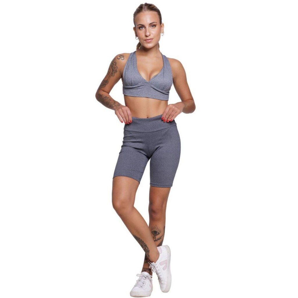 Conjunto Top Com Bojo e Bermudinha Serra e Mar Roupa Para Academia Treino Moda Fitness