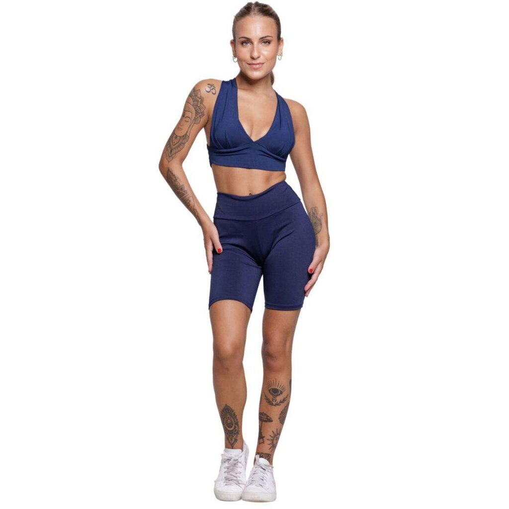 Conjunto Top Com Bojo e Bermudinha Serra e Mar Roupa Para Academia Treino Moda Fitness