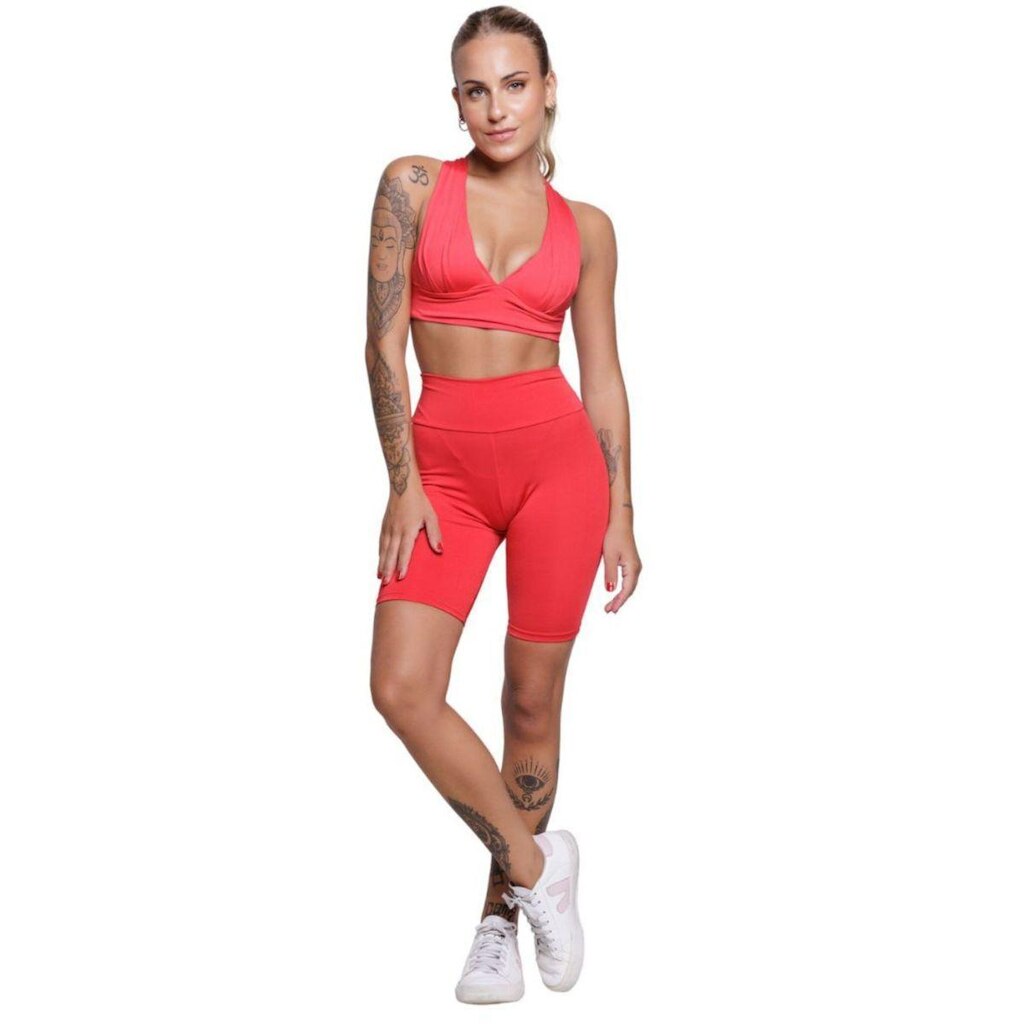 Conjunto Top Com Bojo e Bermudinha Serra e Mar Roupa Para Academia Treino Moda Fitness