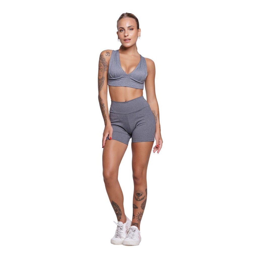 Conjunto Top Com Bojo E Short Suplex Serra e Mar Roupa Para Academia Moda Fitness