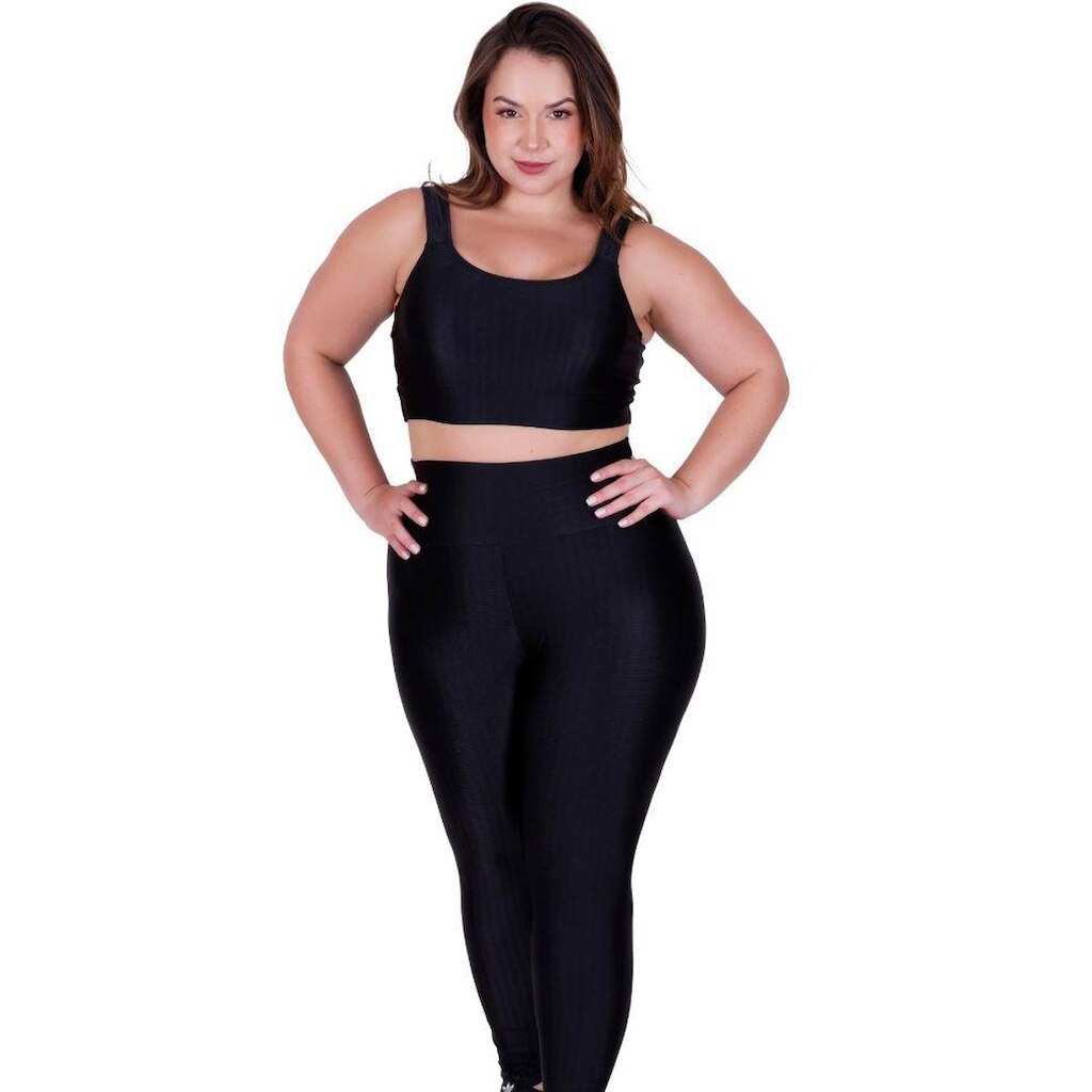 Conjunto Top com Bojo Removível e Calça para Academia Plus Size Fitness 3D Barbara