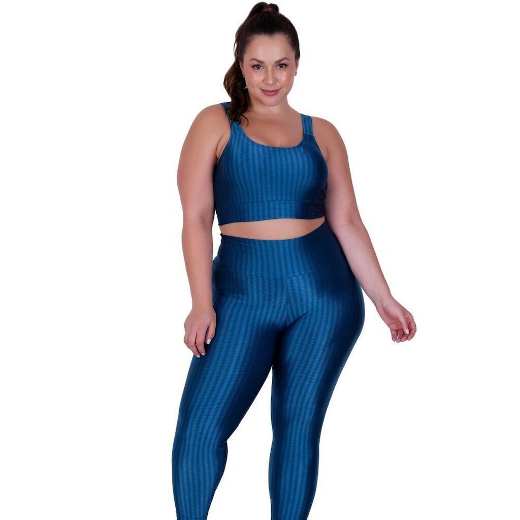 Conjunto Top com Bojo Removível e Calça para Academia Plus Size Fitness 3D Barbara