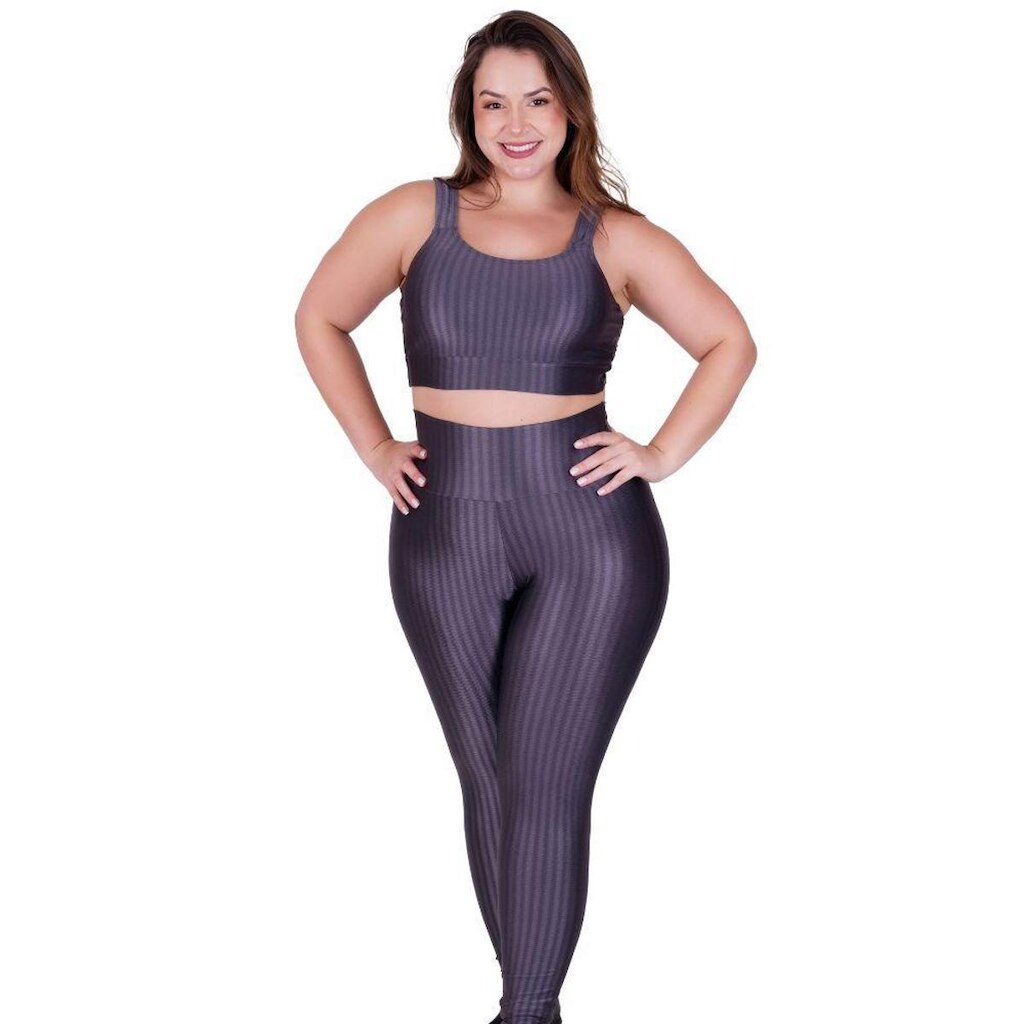 Conjunto Top com Bojo Removível e Calça para Academia Plus Size Fitness 3D Barbara